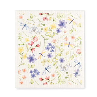 Dragonfly & Floral Dishcloth 6.75x7.5"L