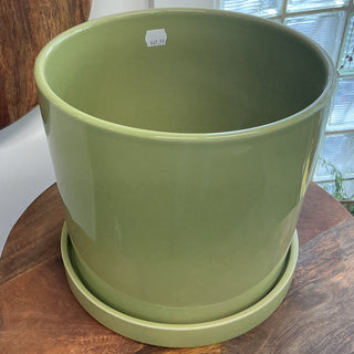 Capri Pot with saucer green 9x8.5"