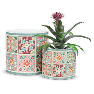 Small Muted Tile Grid Planter 4"H