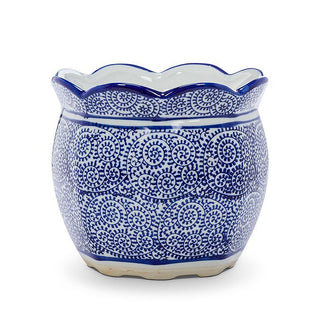 Blue & White Scallop Edge Planter 7"H