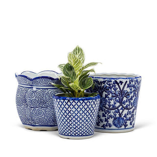 Blue & White Scallop Edge Planter 7"H
