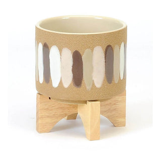 SM POT ON WOOD STAND BRUSH STROKES