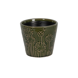DARK GREEN EMBOSSED CERAMIC POT LARGE