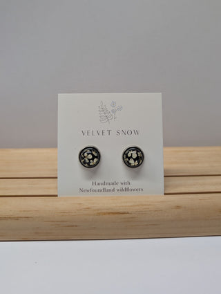 Stud Earrings | Chervil on black | Large, Round | Stainless Steel