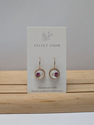 Lever Back Earrings | Bog Laurel + Queen Anne’s Lace | Large, Round | Rose Toned Stainless Steel ($40)