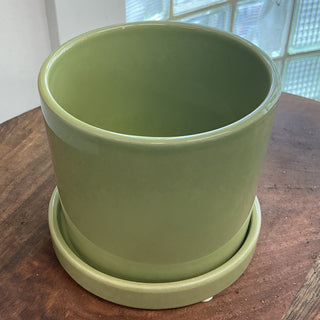 Capri Pot with saucer green 4.75x4.5"