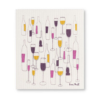 Wine Bottles & Glasses Dishcloths. Set of 2