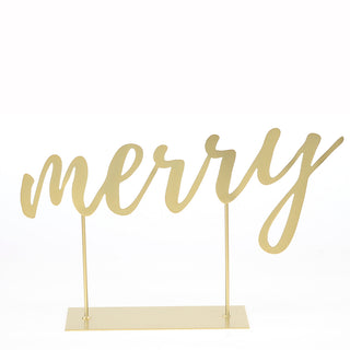 GOLD LASER CUT MERRY ON METAL BASE