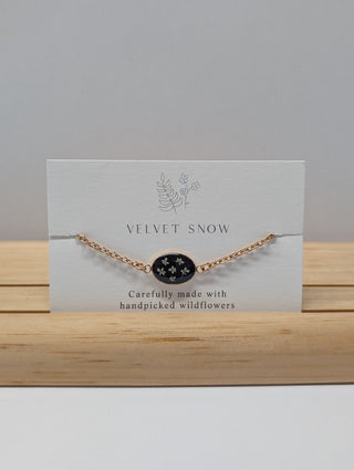 Bracelet | Queen Anne’s Lace on black | Oval | Rose Toned Stainless Steel