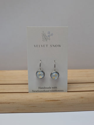 Lever Back Earrings | Lily of the Valley + Chervil on light blue | Medium, Round | Stainless Steel ($38)