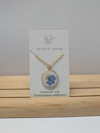 Necklace | Forget Me Not + Chervil | Large, Round | Gold Toned Stainless Steel