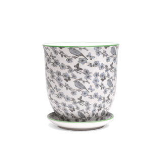 Liberte 5 Porcelain Pot and Saucer - Blue Flowers, 3.25 in