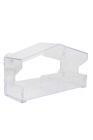 Clear plastic stand on a white background