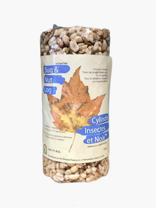 Bag of Bug & Nut Log with a maple leaf design on a white background