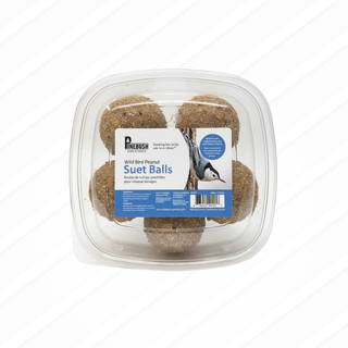Packaged suet balls with a label on a white background