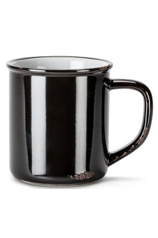 Black mug with a handle on a white background