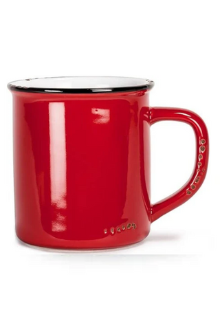 Red mug with a white interior on a white background