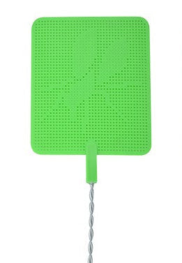 Green fly swatter on a white background
