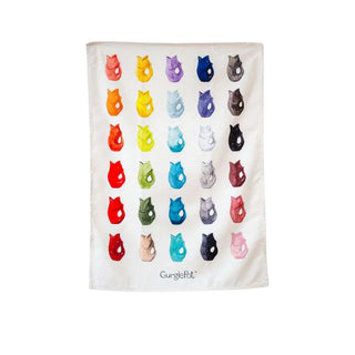 Tea towel with colourful Gurgle Pots
