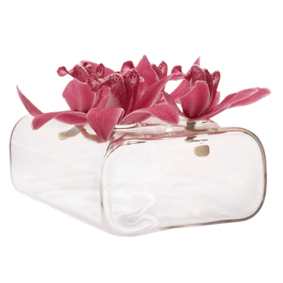 Rectangle Flute Glass Clear Flower Vase - 4 Hole