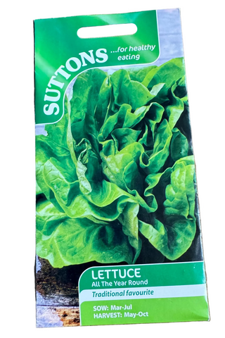Suttons lettuce seeds packaging on a white background