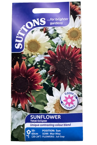 Suttons sunflower seeds packet on a beige background