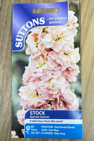 Suttons stock plant packaging on a wooden surface
