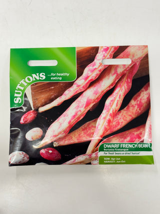 Suttons Seeds - Dwarf French Bean Borlotto Firetongue