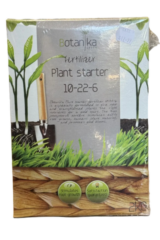 A package of Botanika plant starter with a graphic of green plants and the text '10-22-6' on it, indicating a plant fertilizer product.
