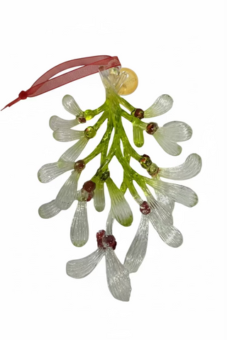 Decorative mistletoe ornament with red berries on a white background