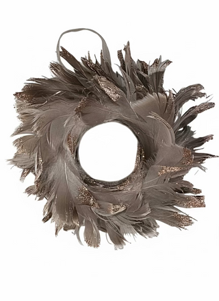 Decorative wreath with feathers on a white background