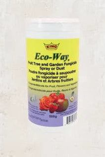 A package of King Eco-Way Fruit Tree and Garden Fungicide in a yellow and green container, weighing 500G.