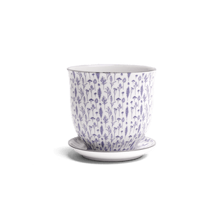 Liberte Porcelain Plant Pot - Blue Feathers, 3.25 in