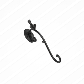 Black metal wall hook on a white background