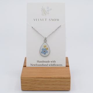 Necklace | Forget Me Not + Lily of the Valley | Medium, Teardrop | Stainless Steel