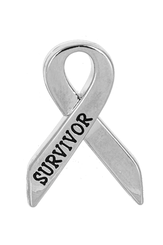 Silver ribbon pendant with 'SURVIVOR' text on a white background