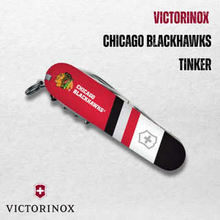 Victorinox Chicago Blackhawks Tinker knife on a light gray background