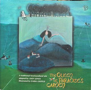 Book cover of 'The Queen of Paradise's Garden' with a stylized illustration of a woman in a blue dress.