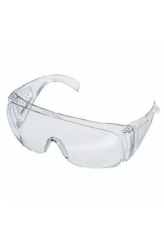 Clear safety goggles on a white background