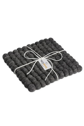 Torre & Tagus Felt Ball 8" Square Trivet Dark Grey