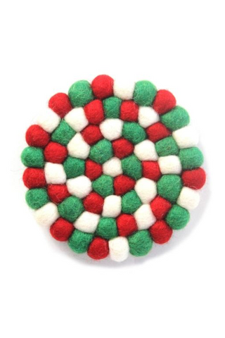 Torre & Tagus Felt Ball 8" Trivet (Red/White/Green)