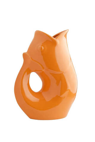 Tangerine GurglePot, ceramic water pitcher with playful gurgling pour design, makes a nice gift.