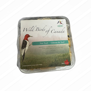 Packaged bird food with a bird illustration on the label, featuring 'Wild Birds of Canada'.
