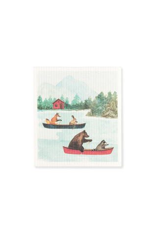 Animals in Canoe Dishcloth 6.75x7.5"L