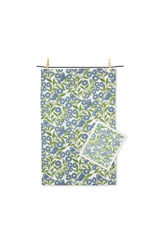 Birds & Leaves Dishcloth & Kitchen Towel Set