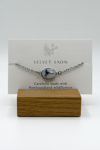 Bracelet | Forget Me Not on White | Oval | Stainless Steel
