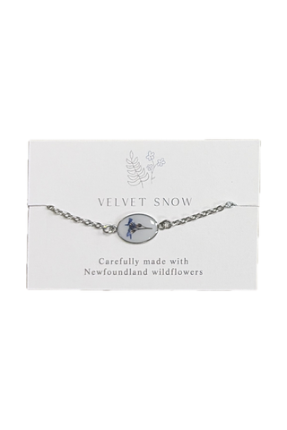 Velvet Snow - Bracelet | Forget Me Not on Black | Oval | Stainless Steel
