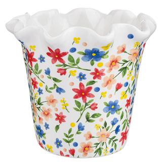 Flower & Ladybug Planter with Scallop Edge