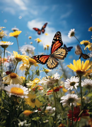 Mélange de papillons de fleurs sauvages, sauvez les monarques