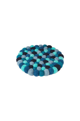 Felt Ball Trivet 8" blue